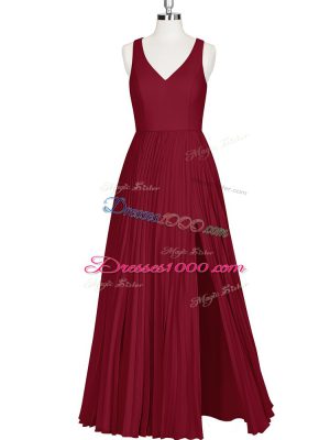 Superior A-line Prom Dress Wine Red V-neck Sleeveless Floor Length Zipper