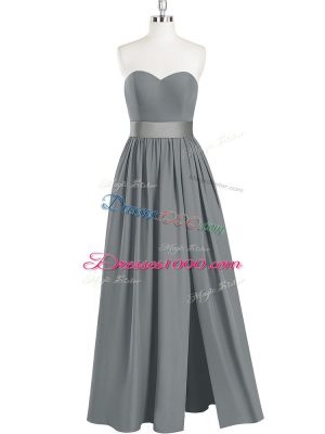 High Class Sleeveless Chiffon Floor Length Zipper Prom Dresses in Grey with Belt