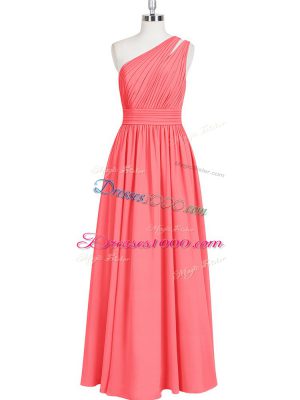 Chiffon One Shoulder Sleeveless Zipper Ruching Prom Dress in Red