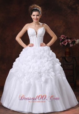 Deep Sweetheart Spaghetti Straps Ruffle Wedding Gown