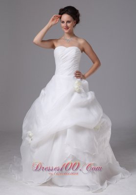 Ruch Bodice Pick-ups Hand Made Flowers Wedding Dress