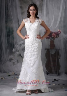 Sheath Lace Brush Train Wide Straps Wedding Dress