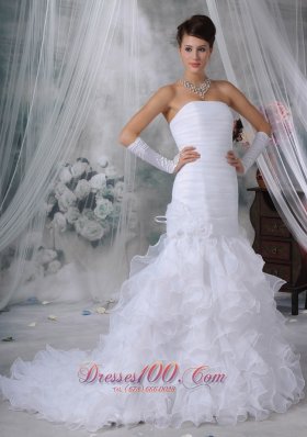 Ruch Bodice Mermaid Wedding Dress Layered Brush Train