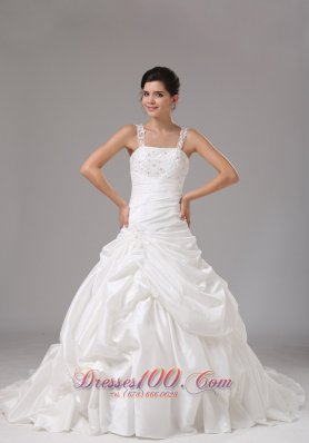A-line Bridal Gown Embroidery Pick-ups with Straps
