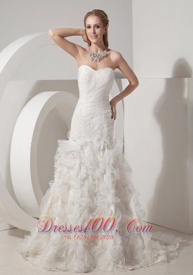 Mermaid Sweetheart Ruched Flowers Skirt Wedding Dress