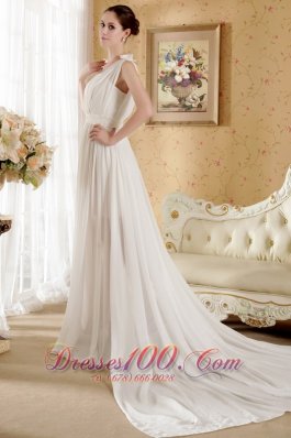 Empire V-neck Beach Wedding Dress Court Train Chiffon Bowknot