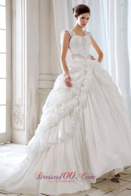 Classic Ball Gown Wedding Dress Court Train with Straps