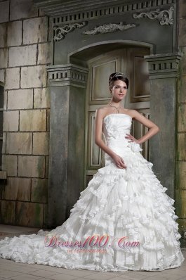 Exquisite A-line Ruffles Chapel Train Bridal Gown