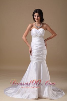 Ruched Sheath Mermaid/trumpet Brush Train Wedding Gown