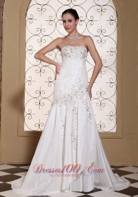 Qualified Beading Mermaid Brush Train Wedding Dress 2015