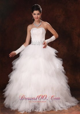 Feather Beaded Decorate Waist Sweetheart Wedding Dress