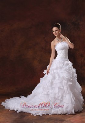 Strapless Appliques and Ruffles Wedding Dress