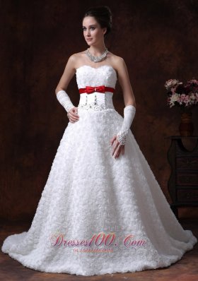 Sweetheart Rolling Flowers Strapless Princess Wedding Gown