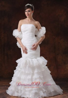 Mermaid Organza Ruch Wedding Dress Ruffles 2013