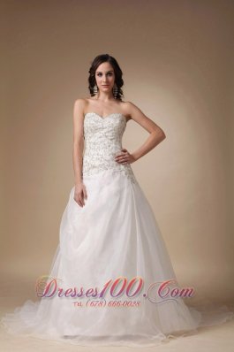 Wedding Gown Sweetheart Court Train Taffeta and Tulle Beading