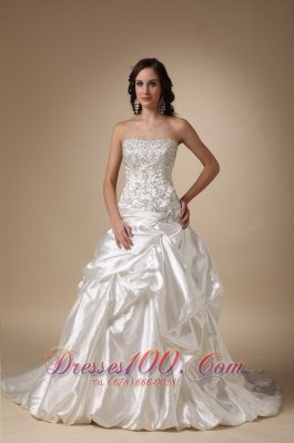 Dropped Waist Wedding DressTaffeta Pick-ups Corset Back