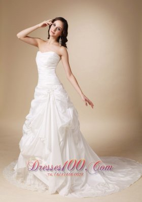 A-line Wedding Dress Dropped Waist Lace Chapel Train