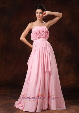 Luxury Handle Flowers Pink Bridal Dresses Empire Ruffles