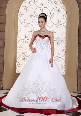 Embroidery Bridal Wedding Gown Colored Satin Chapel