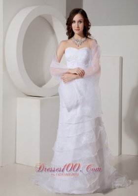 Unique Column Wedding Dress Sweetheart Layer Appliques