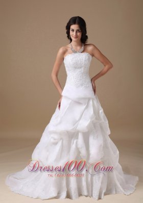 White Formal Bridal Gown Strapless Court Taffeta