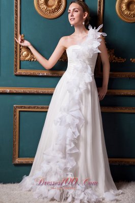 Floral One Shoulder Bridal Dresses Ruffles Brush Train