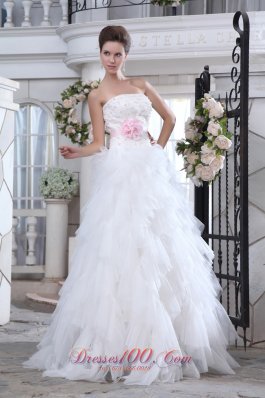 Lastest Strapless Ruffles Wedding Gowns Floral Colored