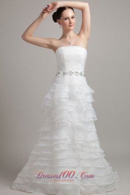 Princess Cascading Ruffles Beach Wedding Dress Court Train