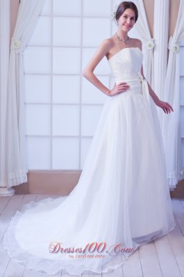 White Sash Bridal Dress Fairy Tales Style Court Train