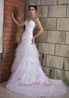 Sweetheart Ruffles Bridal Gowns Crystal Chapel Train Ruch