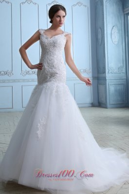 Tulle Lace Wedding Dress Mermaid Straps on Sale