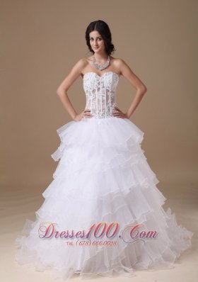 Stunning Beaded Bridal Dresses Sweetheart Organza Layered