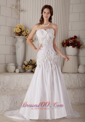 Romantic Princess Strapless Wedding Dress Floral Beaded