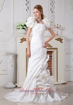 Luxurious Taffeta Hand Made Flowers Wedding Bridal Gown