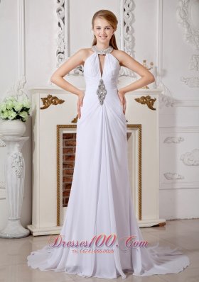 Attractive High-neck Beading Wedding Dress Chiffon