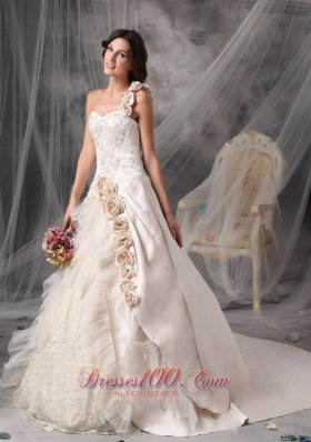 Champagne One Shoulder Satin Bridal Gowns