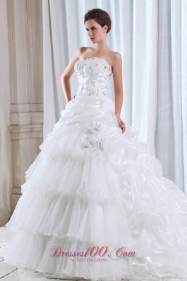 Fabulous Strapless Organza Beading Appliques Wedding Dress