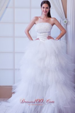 Extravagant Strapless Tulle Layers Beading Wedding Dress