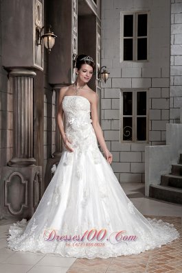 Modest Strapless Lace Floral Wedding Dress