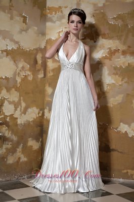 Sexy Halter Elastic Woven Satin Beading Wedding Dress
