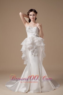 Classy Strapless Wedding Dress Satin and Organza