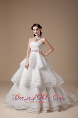 Elegant Strapless Taffeta and Organza Layered Wedding Dress