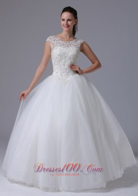 Scoop Wedding Dress With Appliques Decorate Bust Tulle