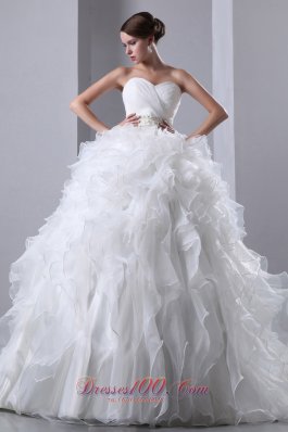 Chapel Train Organza Ruffles Bridal Dress