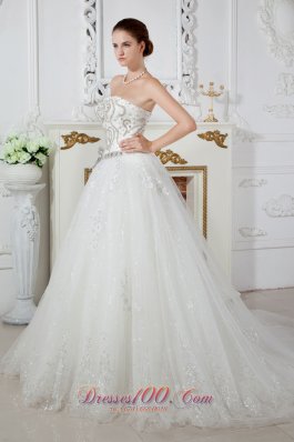 Strapless Court Train Tulle Beading Bridal Dress