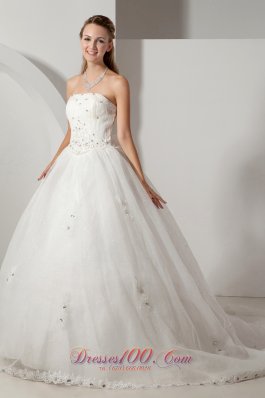 Unique Strapless Organza Bridal Dress Beading