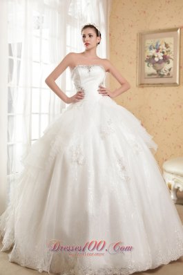 Strapless Satin and Organza Appliques Wedding Dress