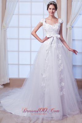 Princess Square Tulle Embroidery Wedding Gowns