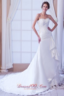 Unique Mermaid Strapless Satin Lace Bridal Dress