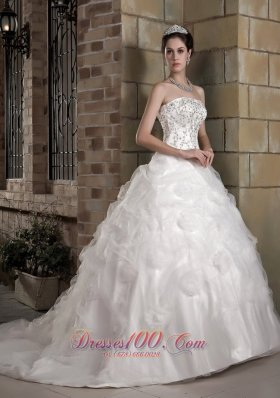 Strapless Bridal Dress Taffeta and Organza Appliques